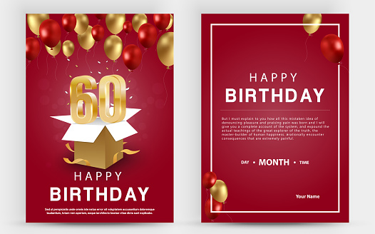 Vector invitation double card for 60th birthday celebration. Brochure the sixtieth anniversary celebration. Template of invitational for print.