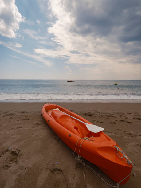 istock a beautiful red canoe on the beach 1485368608