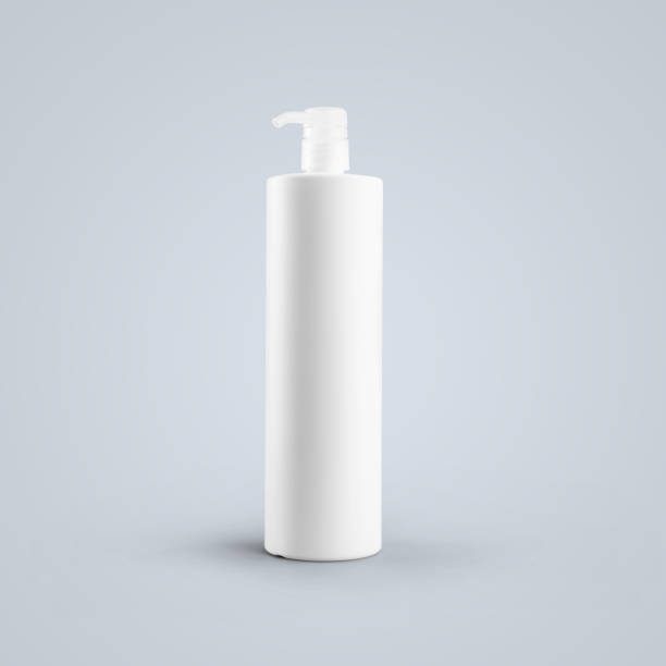 istock 3D rendering blank white cosmetic plastic bottle with dispenser pump isolated on grey background. fit for your mockup design. 1485370046