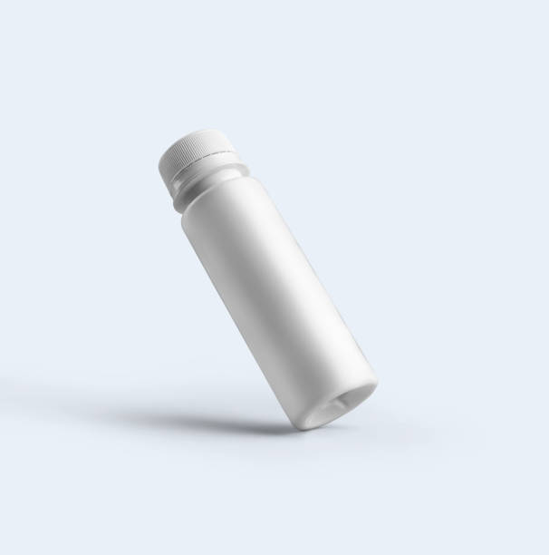 istock 3D rendering blank white cosmetic powder bottle with plastic cap isolated on grey background. fit for your mockup design. 1485371929