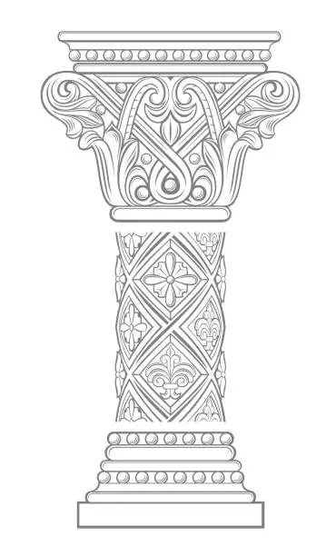 Vector illustration of Capital of a medieval cathedral Gothic column