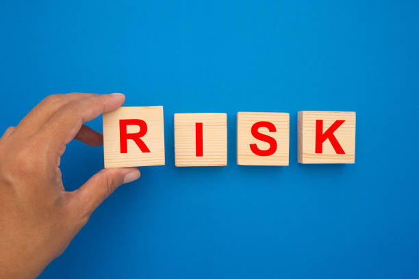 istock Wooden cubes with the word risk isolated on a blue background. 1485377182