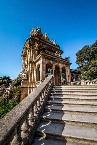 Steps up Cascada Monumental of Ciutadella Park In Barcelona, Spain