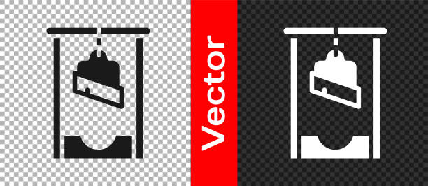 ilustraciones, imágenes clip art, dibujos animados e iconos de stock de icono de ejecución medieval de la guillotina negra aislado sobre fondo transparente. vector - computer icon symbol knife terrorism