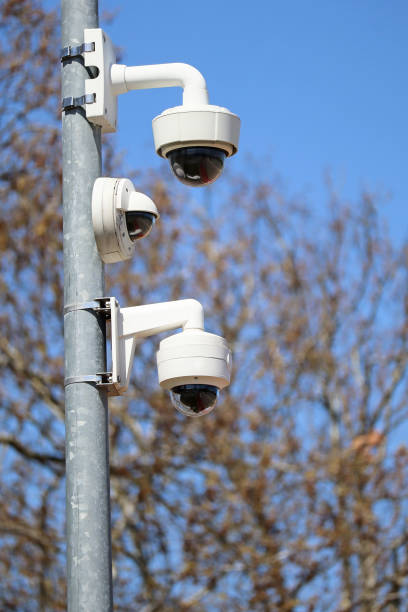 istock Security cameras on a metal pole outdoor 1485381494