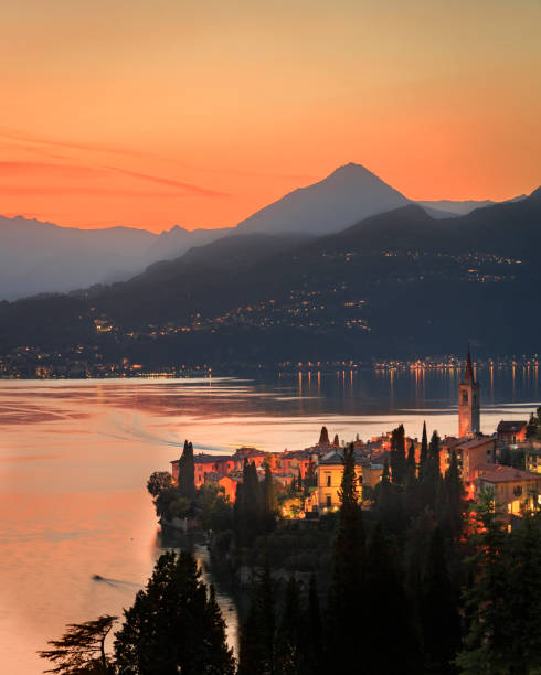 Lake Como and Torno on the other side at sunset - Lombardy, Italy