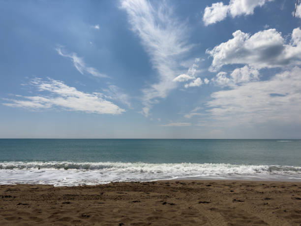 Sea, sky and beach background. Coastline beach background