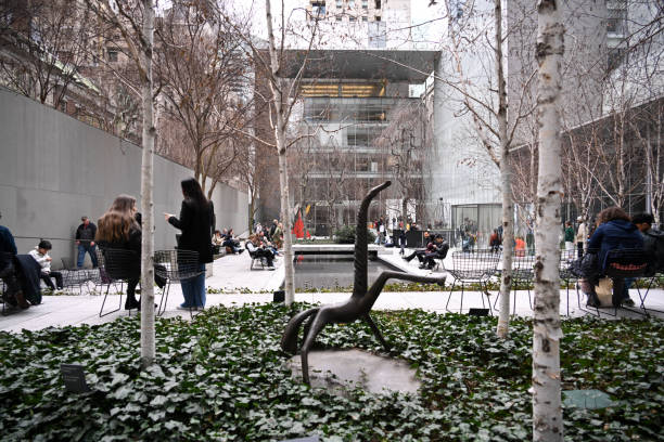 courtyard of the museum of modern art (moma), manhattan, new york city, usa. - 紐約市現代藝術博物館 個照片及圖片檔