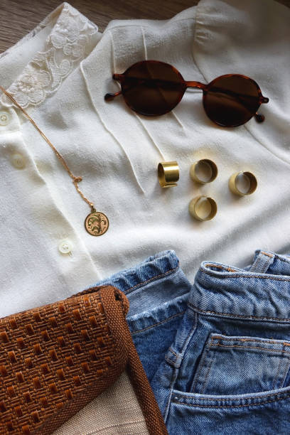 istock White Blouse, Denim Skirt and Accessories 1485394339