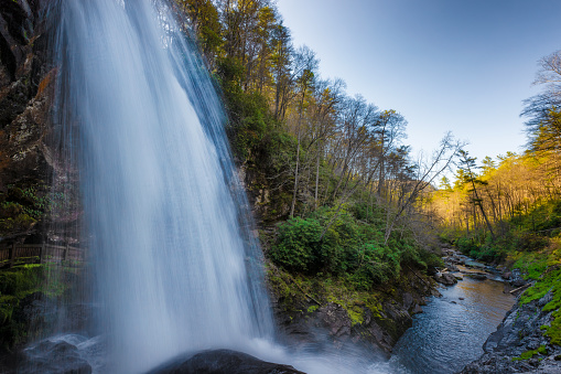 Springtime at Dry Falls on the Cullasaja River on scenic drive between Franklin and Highlands, North Carolina, USA