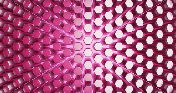 Mosaic of hexagons, surface of geometric blocks. 3d rendering