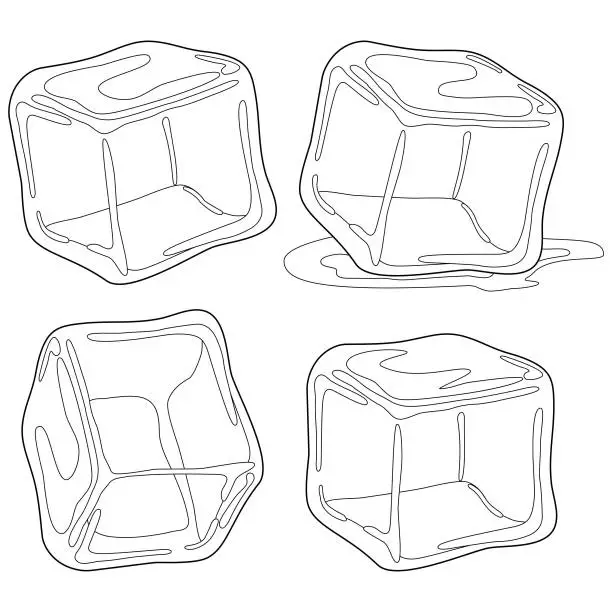 Vector illustration of Ice cubes. Vector black and white coloring page