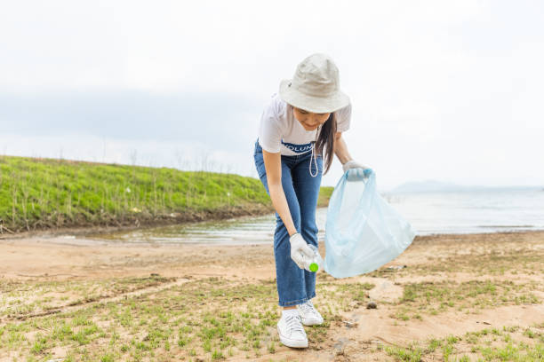 istock Female volunteers collecting garbage, conducting environmental cooperation, saving world reducing global warming, Volunteers clean plastic bag waste in natural attractions. 1485403668