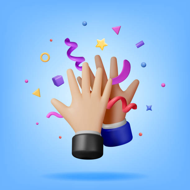 ilustrações de stock, clip art, desenhos animados e ícones de 3d high five hands with confetti - entregando prêmios