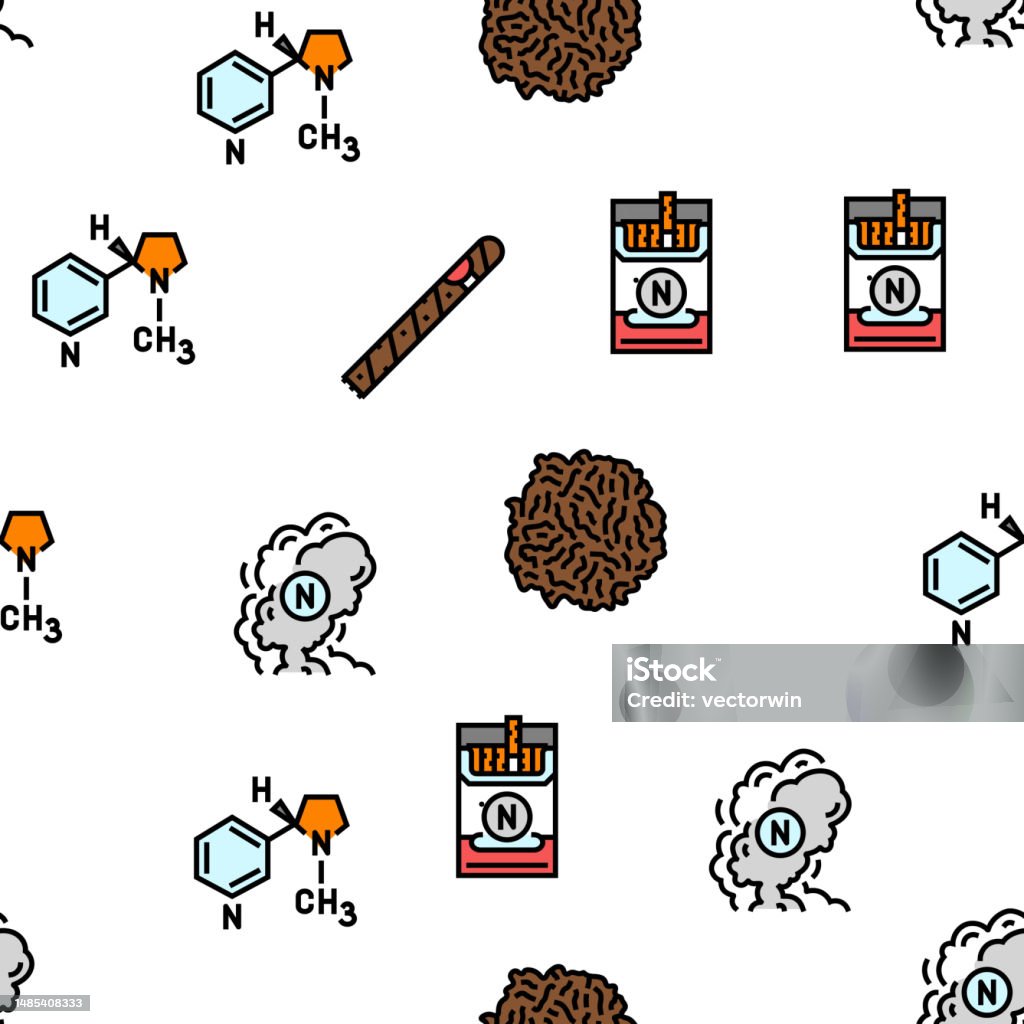 Nikotin Vector Nicotine Cigarette Tobacco Smoke Vector Seamless Pattern Stock ...
