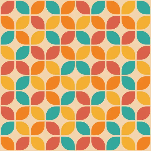 Vector illustration of Abstract background of mid century geometric retro design in 1970s Hippie Retro style. Vector seamless pattern ready to use for cloth, textile, wrap and other.