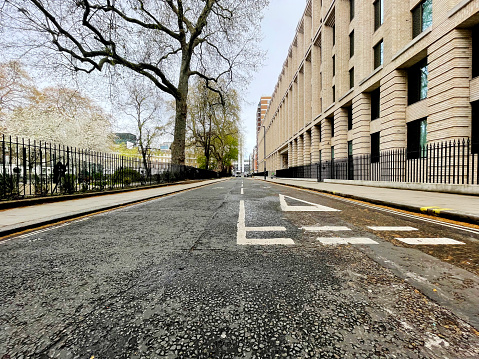 View down an empty road in central London