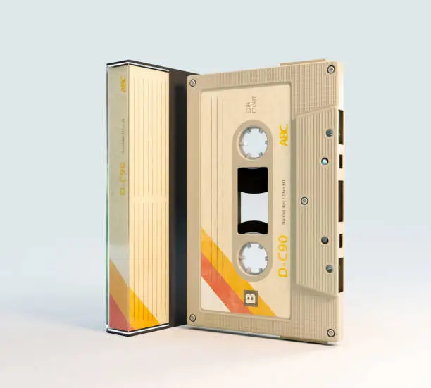 A concept of a recordable aduio cassette tape with a platic cover and cardboard insert - 3D render