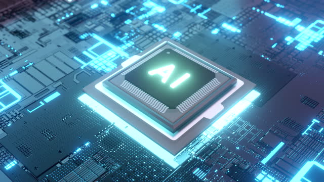 AI Microchips activated. Artificial Intelligence, cinematic 3D. Processor.