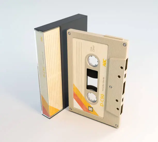 A concept of a recordable aduio cassette tape with a platic cover and cardboard insert - 3D render