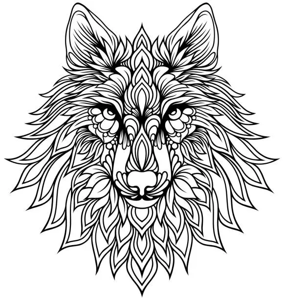Vector illustration of Stylized contour cartoon wolf