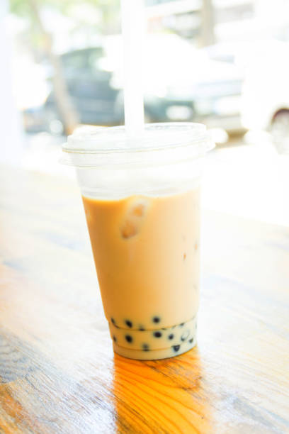 istock Plastic cup of iced bubble tea on white background 1485427478