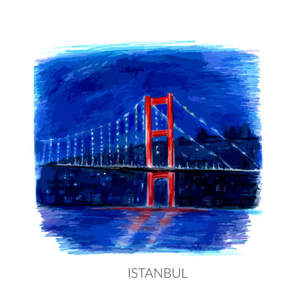 istock Istanbul city bosporus bridge night view 1485427586