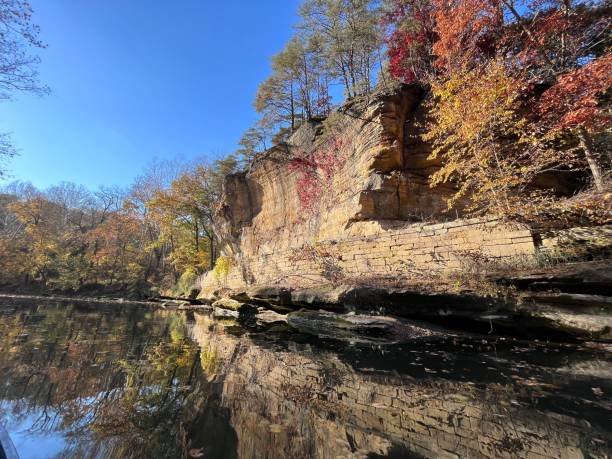 istock the river is very still but a beautiful blue sky is in the background 1485428285