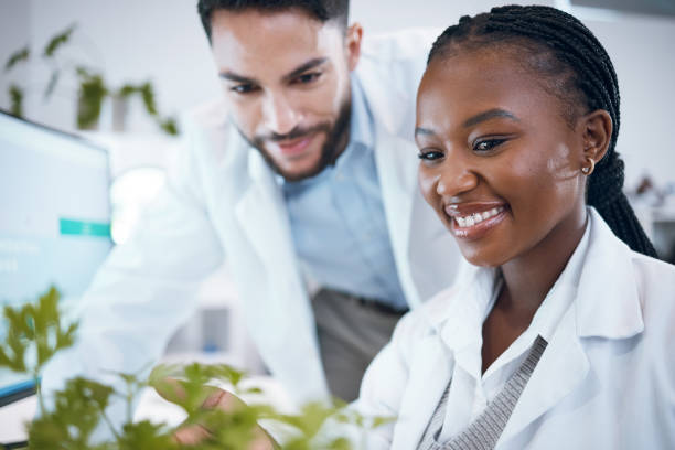 istock Science plants, teamwork and scientist people in pharmaceutical research, sustainable or herb medicine. Medical pharmacist and happy internship partner in laboratory for eco friendly, growth solution 1485441825