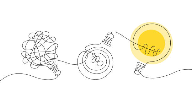 żarówki z drutami rysunek liniowy - oprawa oświetleniowa stock illustrations