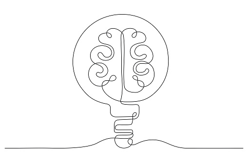 Human Brain and Lightbulb Creative Idea Concept Line art