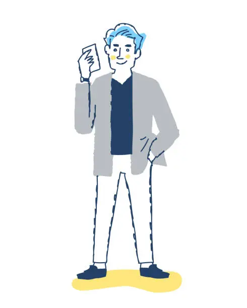 Vector illustration of man standing with smartphone