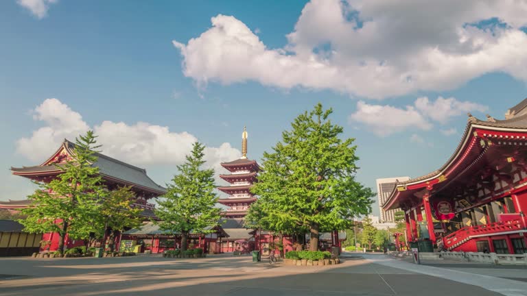 Tokyo, Japan - October 26, 2017 : Tokyo Japan time lapse 4K, city skyline timelapse at Asakusa Temple (Senso-Ji)