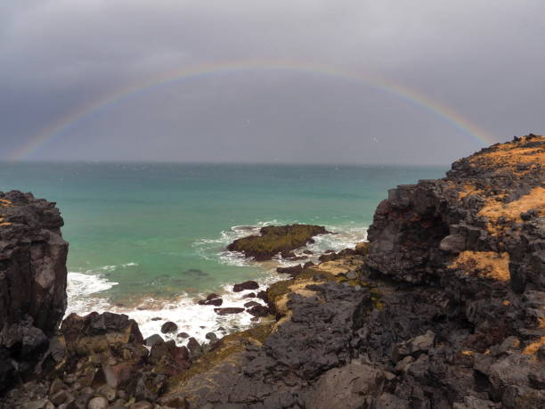 istock rainbow above the ocean, by the beach 1485449740