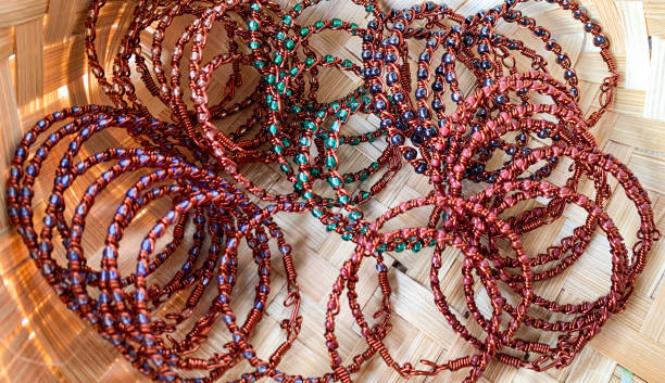 istock Handmade wire copper bracelets with colourful beads. 1485456587