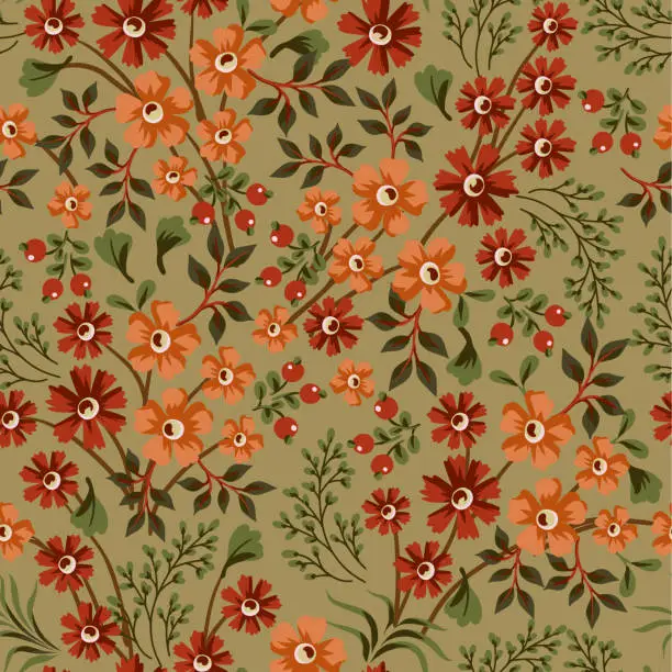 Vector illustration of Ditsy seamless pattern with simple small flowers. Vector.