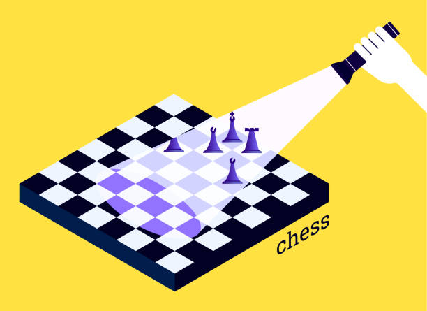 보드와 등각 체 조각 또는 체스맨 - three dimensional shape cartoon people business strategy stock illustrations