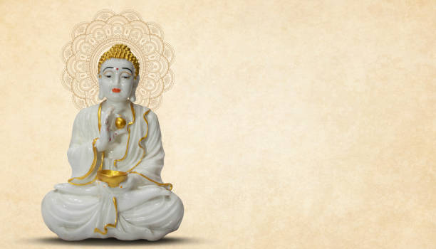 istock Buddha Purnima, Buddha statue meditation, floral background 1485469352