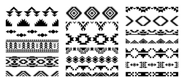 ilustraciones, imágenes clip art, dibujos animados e iconos de stock de southwestern aztec seamless borders navajo decorative stokes element collection - southwest usa frame mexican culture pattern