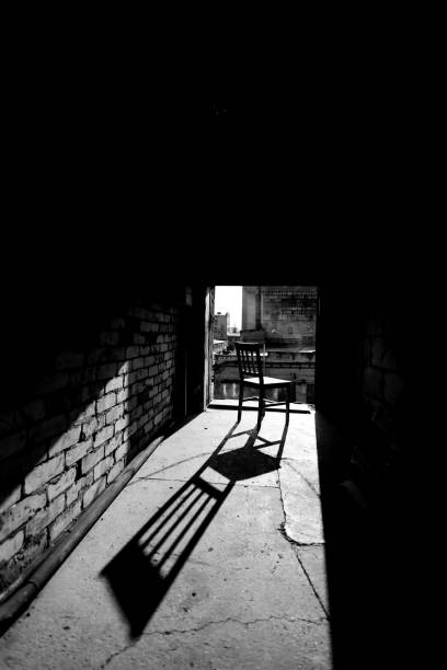 istock Black and white photo of abandoned building interior. 1485481447