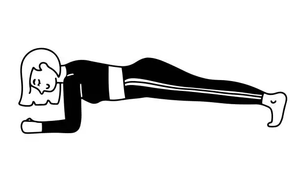 Vector illustration of Plank pose in line style