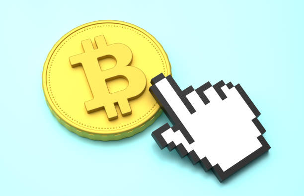 istock Cursor hand clicks the gold Bitcoin coin 1485484654