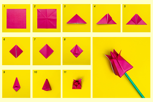 Origami yellow butterfly on a same background