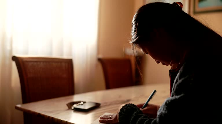 A woman working at home