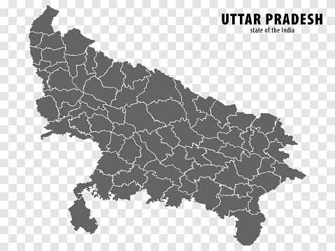 Blank map State Uttar Pradesh of India. High quality map Uttar Pradesh with municipalities on transparent background for your web site design, logo, app, UI. Republic of India.  EPS10.