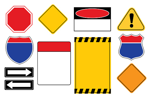Vector illustration of a set of road signs on a white background.