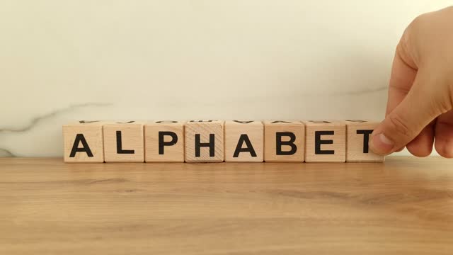 Word alphabet from wooden blocks