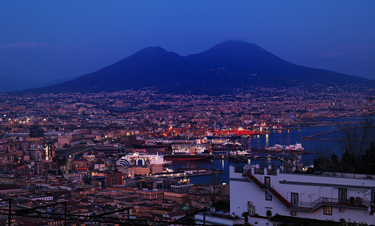 Night view of Naples from the hillside
