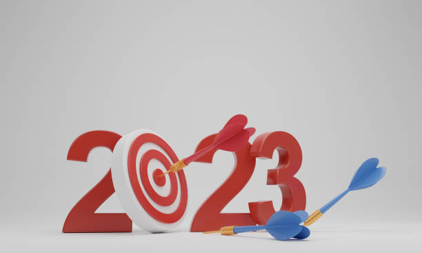 istock 3d 2023 number and dart arrow hitting on the  target 1485499560