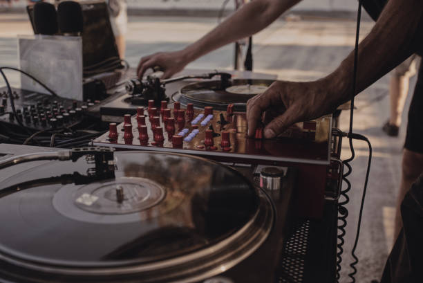 istock Close-Up of DJ's Hand using sound mixer 1485499880